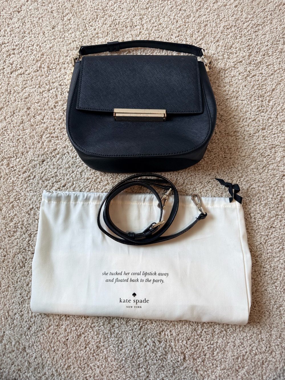 Kate Spade Byrdie Black Leather Crossbody Bag with Gold Hardware